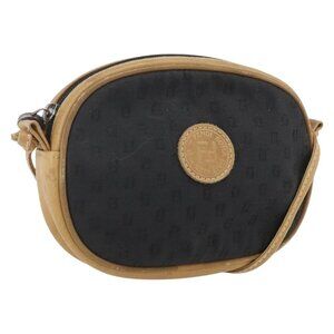 Authentic FENDI Zucchino Canvas Shoulder Bag Black Silver